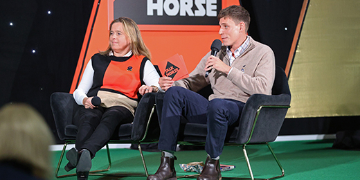 pippa funnell and tristan phipps conducting an interview